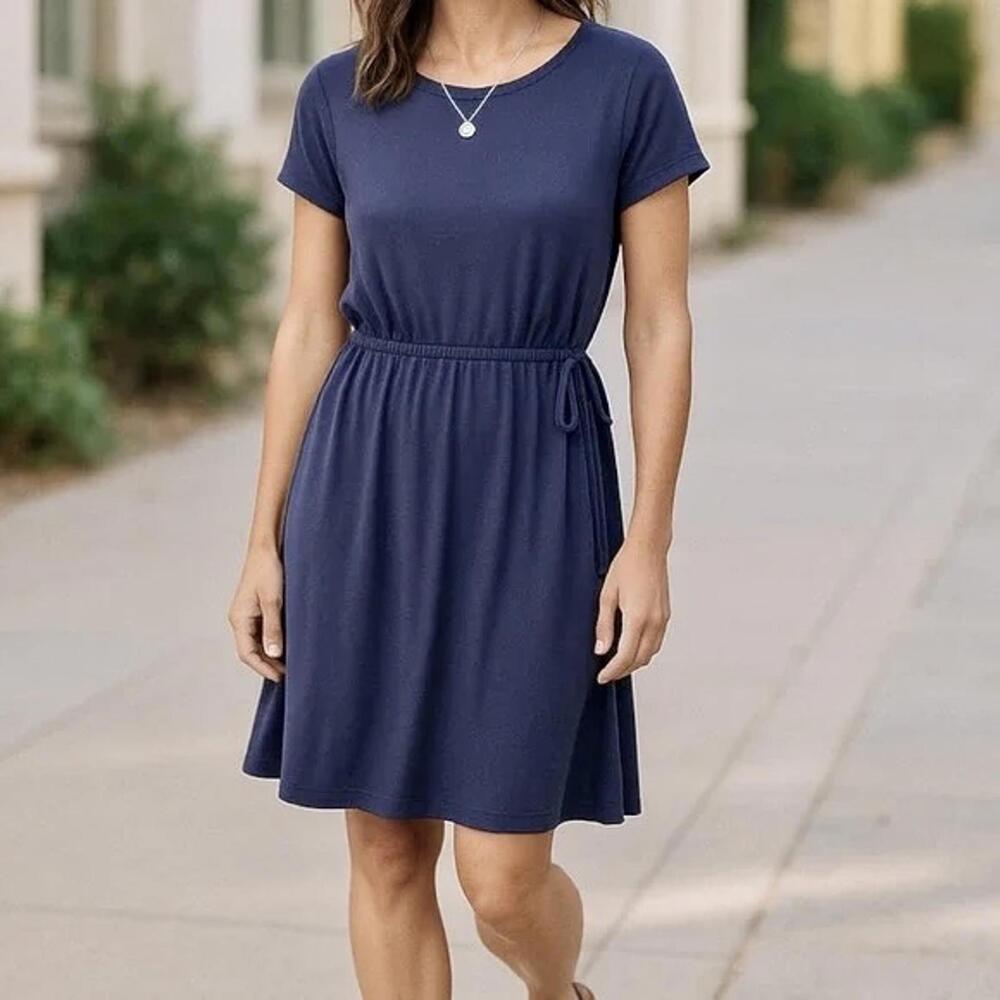 Anthropologie Saturday Sunday Navy Drawstring Side Tie Dress